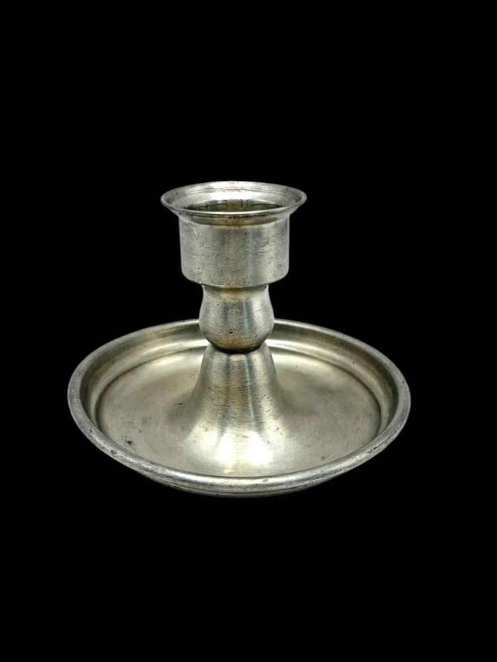 Vintage Pewter Chamberstick Candlestick Finger Handle Colonial Style 5.5